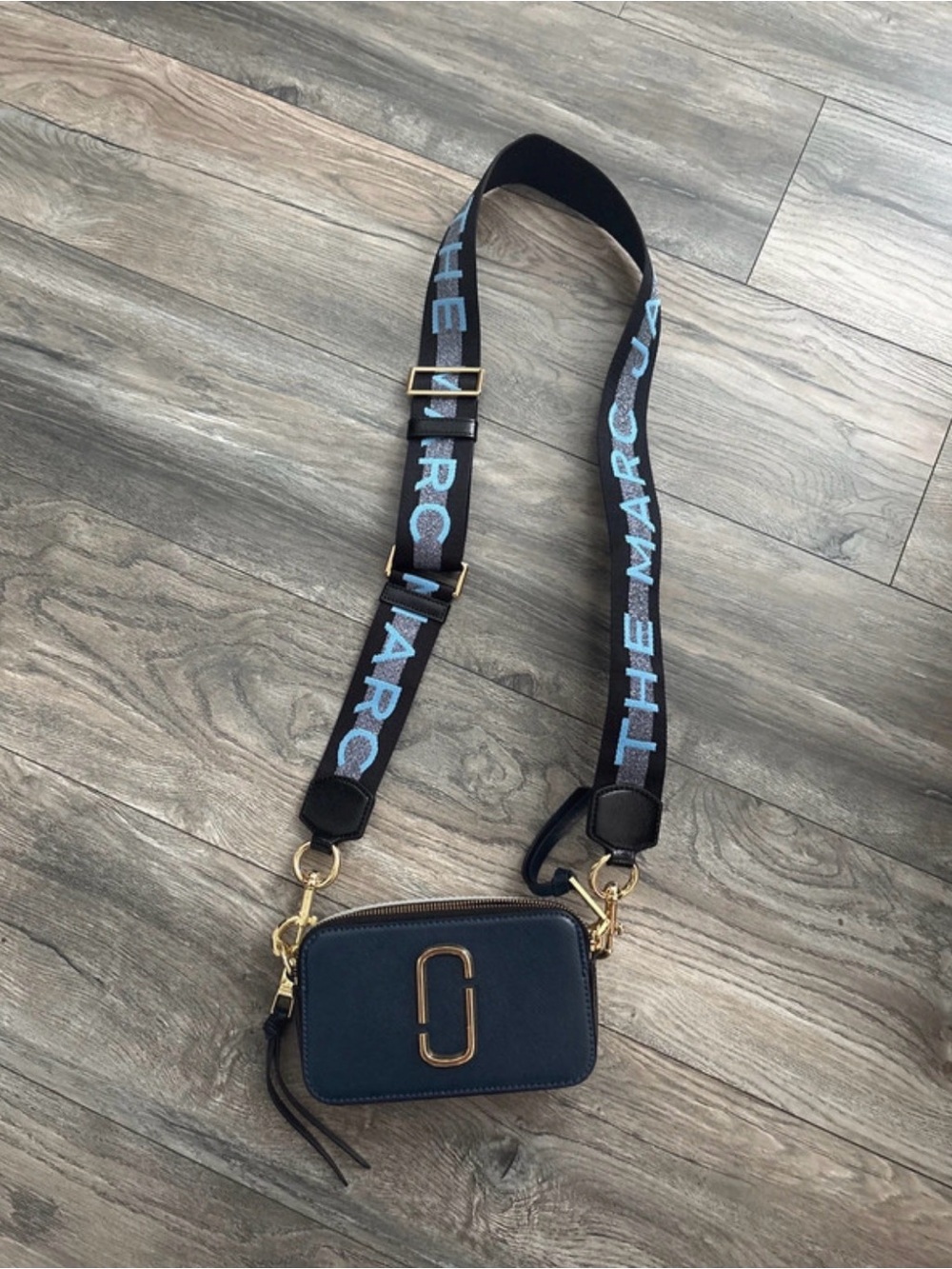 Marc Jacobs Navy and Light Blue Snapshot Crossbody with Branded Strap